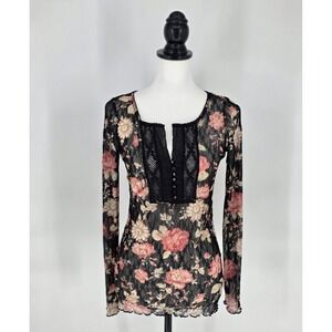 Denim & Supply Ralph Lauren Lace Top Womens Medium Black Floral Sheer Whimsigoth